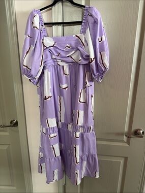 CROSBY by Mollie Burch Lavender Puff Sleeve Printed Midi Emerson Dress